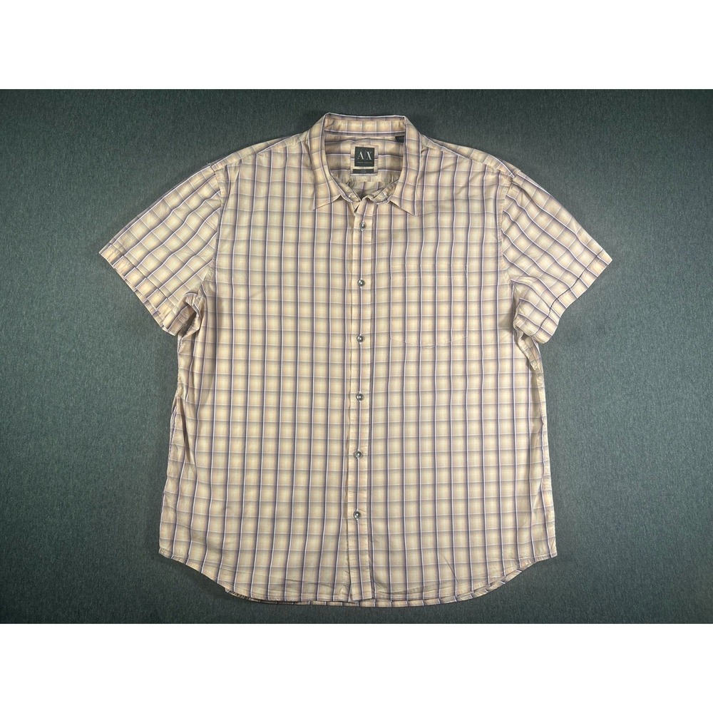 Armani Exchange Men's Regular Fit Plaid Short Sleeve Button Down Shirt XXL